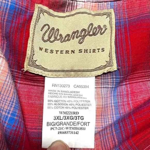 Wrangler Western Style Plaid Shirt Red Size 3XL - Picture 2 of 6